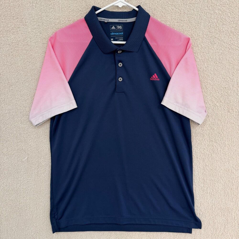 adidas Climacool Golf Polo Shirt Mens M Navy Pink Colorblock Raglan Short Sleeve
